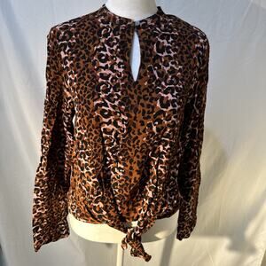 Scotch & Soda Leopard Print Tie‑Front Top – Women’s XS Long Sleeve Boho Layering